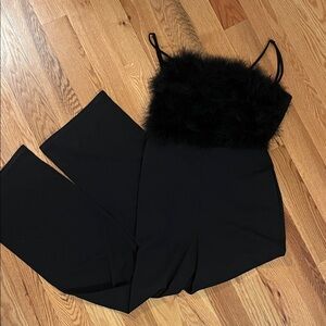 Black Jumpsuit with Faux Fur Detail